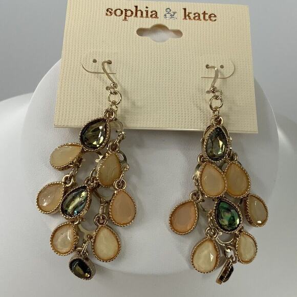 Sophia & Kate Earrings Gold Tone Teardrop Multicolor Glass Chandelier Jewelry - Picture 1 of 8